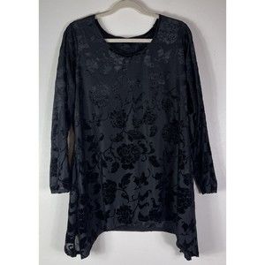 Ashley Stewart Black Velvet Burnout Long Tunic Floral Flocked 14/16 WhimsiGoth